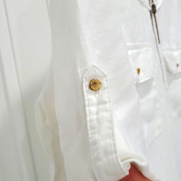Ellen Tracy Womens 100% White Linen Shirt, Size Small - Picture 5 of 8